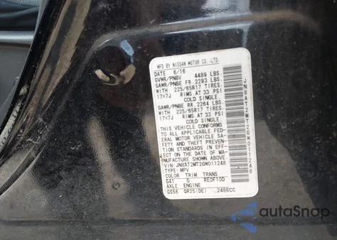 2016 Nissan Rogue Sv из США, поврежденный, VIN JN8AT2MT2GW011248